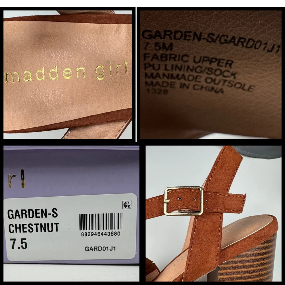 Madden Girl Womens Sandals Block Heels Sz 7.5M Garden-S Chestnut Strappy Western
